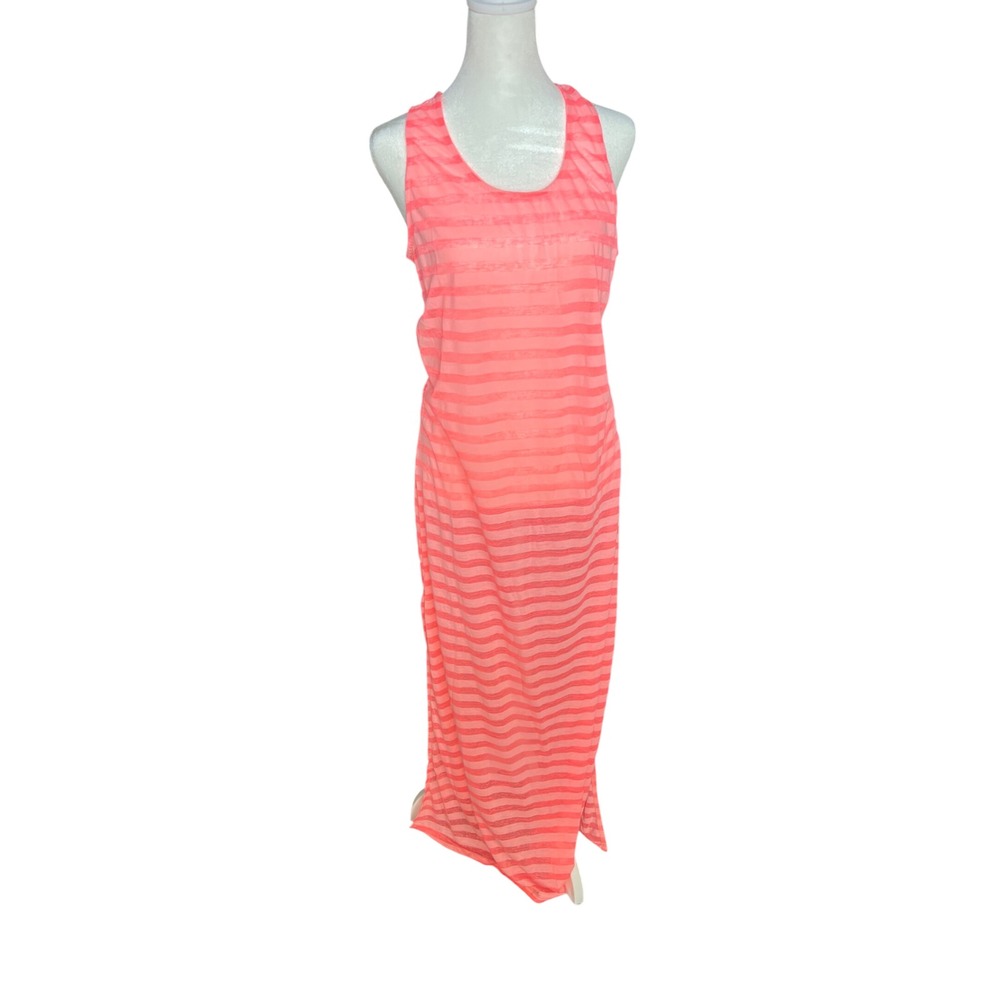 Banana Split Womens Neon Pink Striped Maxi Tank Dress Swim Cover Up CR127A-8 L
